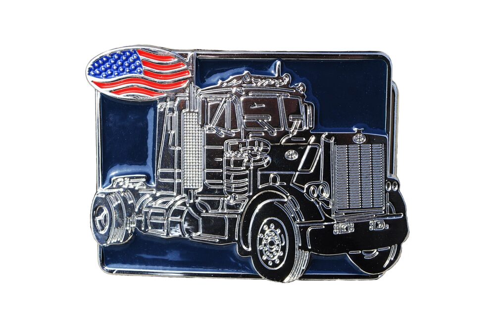 9858 Belt Buckle Peterbilt Trucker with US Flag